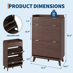 Scarpiera in Legno Scanalato per Ingresso con 2 Cassetti a Ribalta, Organizer Porta Scarpe Stretto Nascosto da 122 cm per Corridoio, Autoportante
