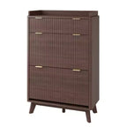 Scarpiera in Legno Scanalato per Ingresso con 2 Cassetti a Ribalta, Organizer Porta Scarpe Stretto Nascosto da 122 cm per Corridoio, Autoportante
