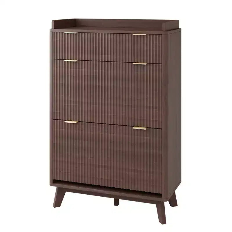 Scarpiera in Legno Scanalato per Ingresso con 2 Cassetti a Ribalta, Organizer Porta Scarpe Stretto Nascosto da 122 cm per Corridoio, Autoportante