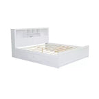 Letto a piattaforma King Size in legno con testiera multi-storage, USB e cassetti