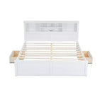 Letto a piattaforma King Size in legno con testiera multi-storage, USB e cassetti