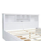 Letto a piattaforma King Size in legno con testiera multi-storage, USB e cassetti