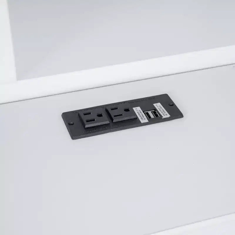 Letto a piattaforma King Size in legno con testiera multi-storage, USB e cassetti