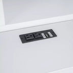 Letto a piattaforma King Size in legno con testiera multi-storage, USB e cassetti
