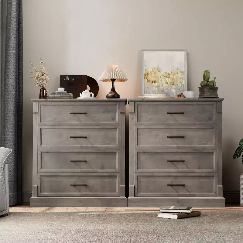 Comò a 4 cassetti stile rustico per camera da letto, cassettiera alta con maniglie in metallo, comò TV rustico in legno, per soggiorno, corridoio