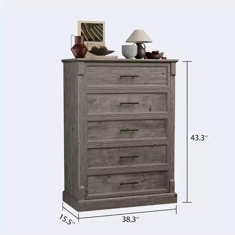 Comò a 4 cassetti stile rustico per camera da letto, cassettiera alta con maniglie in metallo, comò TV rustico in legno, per soggiorno, corridoio