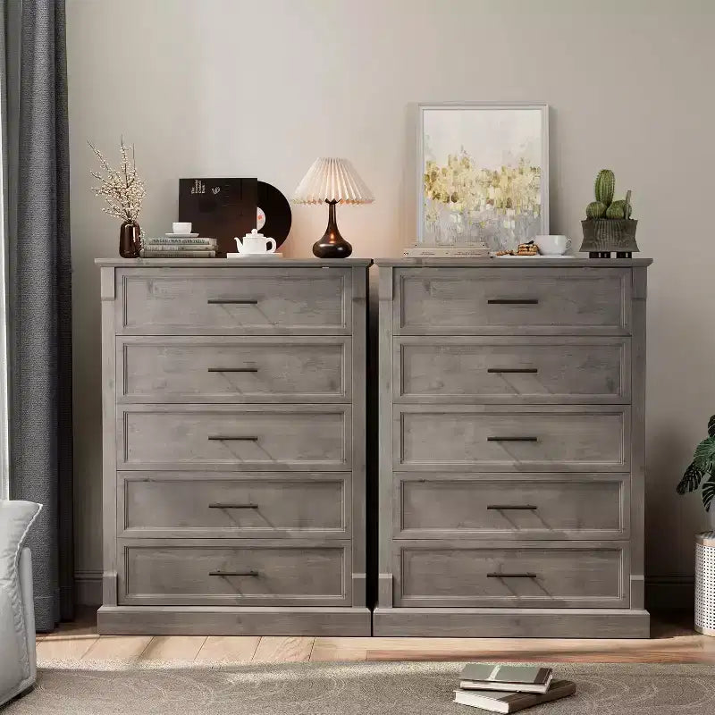 Comò a 4 cassetti stile rustico per camera da letto, cassettiera alta con maniglie in metallo, comò TV rustico in legno, per soggiorno, corridoio