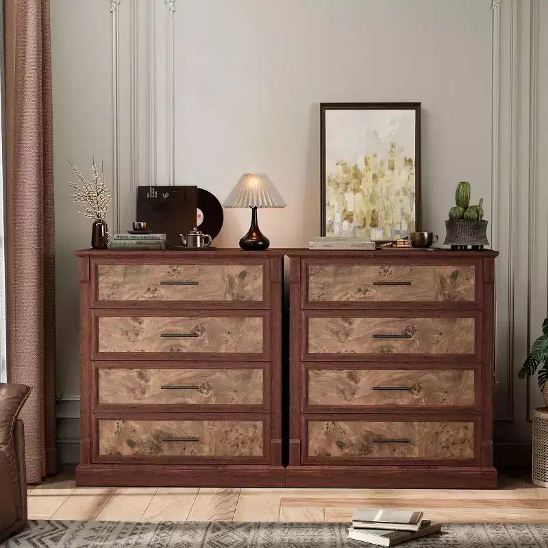 Comò a 4 cassetti stile rustico per camera da letto, cassettiera alta con maniglie in metallo, comò TV rustico in legno, per soggiorno, corridoio
