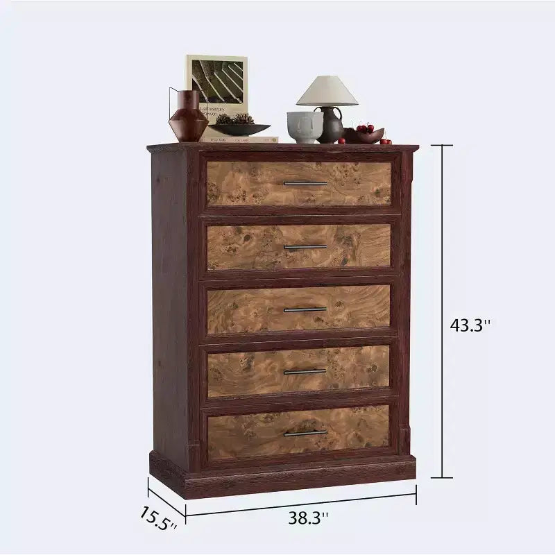 Comò a 4 cassetti stile rustico per camera da letto, cassettiera alta con maniglie in metallo, comò TV rustico in legno, per soggiorno, corridoio
