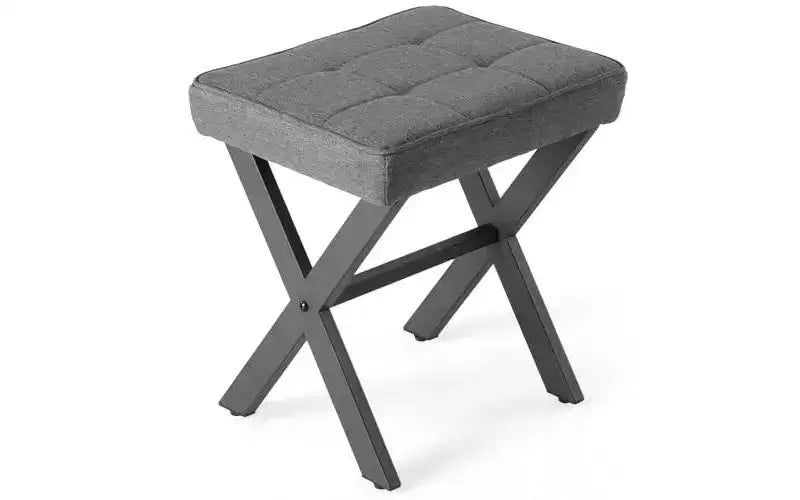Poggiapiedi Pouf Moderno in Lino con Gambe in Metallo a X, Piccolo Sgabello da Toeletta con Sedile Imbottito Morbido per Ingresso, Camera da Letto e Soggiorno