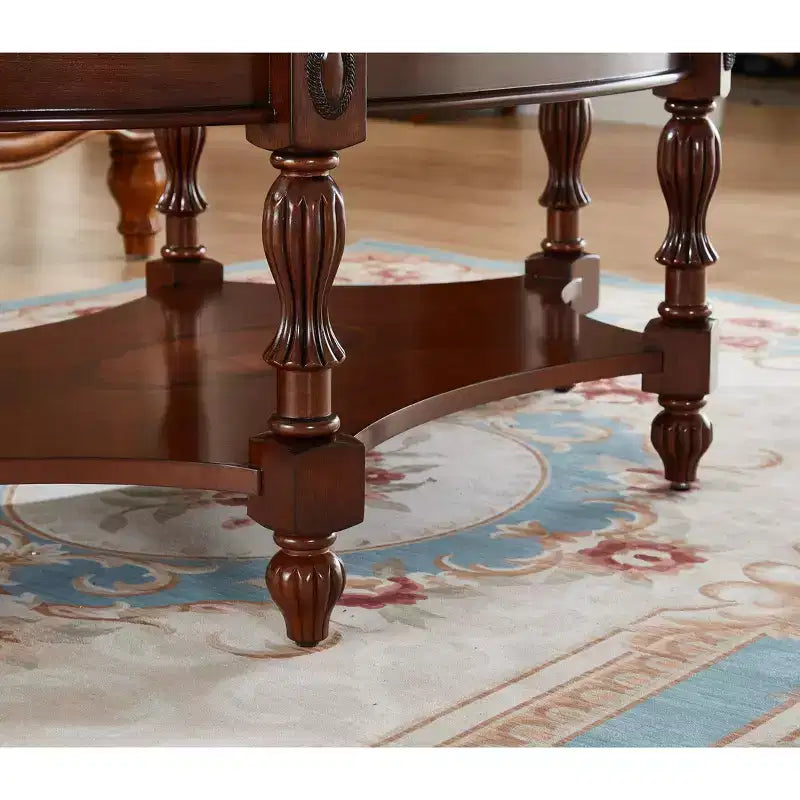 Tavolino da Caffè Elegante in Legno Massello con Piano in Vetro