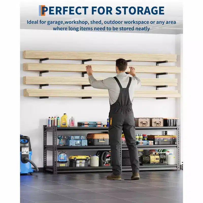 Porta Legna, Organizzatore per Legname a 4 Ripiani da Parete, Scaffali in Acciaio Resistente da 1600 libbre di Capacità per Capanno Officina Garage Nero