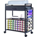 Acekool Craft Organizer Rolling Cart, Storage Workstation with Fabric Drawer, 47 Vinyl Roll Holder & Hooks for Craft Room
