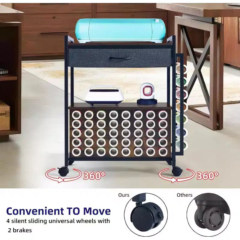 Carrello Organizzatore per Hobby Creativi, Postazione di Lavoro con Cassetto in Tessuto, Portarotoli per Vinile (47) e Ganci per Stanza del Crafting