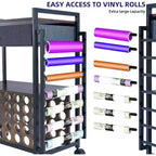 Carrello Organizzatore per Hobby Creativi, Postazione di Lavoro con Cassetto in Tessuto, Portarotoli per Vinile (47) e Ganci per Stanza del Crafting