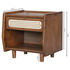 Comodino Moderno in Rattan con 1 Ripiano Aperto e 1 Cassetto