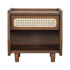 Comodino Moderno in Rattan con 1 Ripiano Aperto e 1 Cassetto