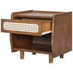 Comodino Moderno in Rattan con 1 Ripiano Aperto e 1 Cassetto
