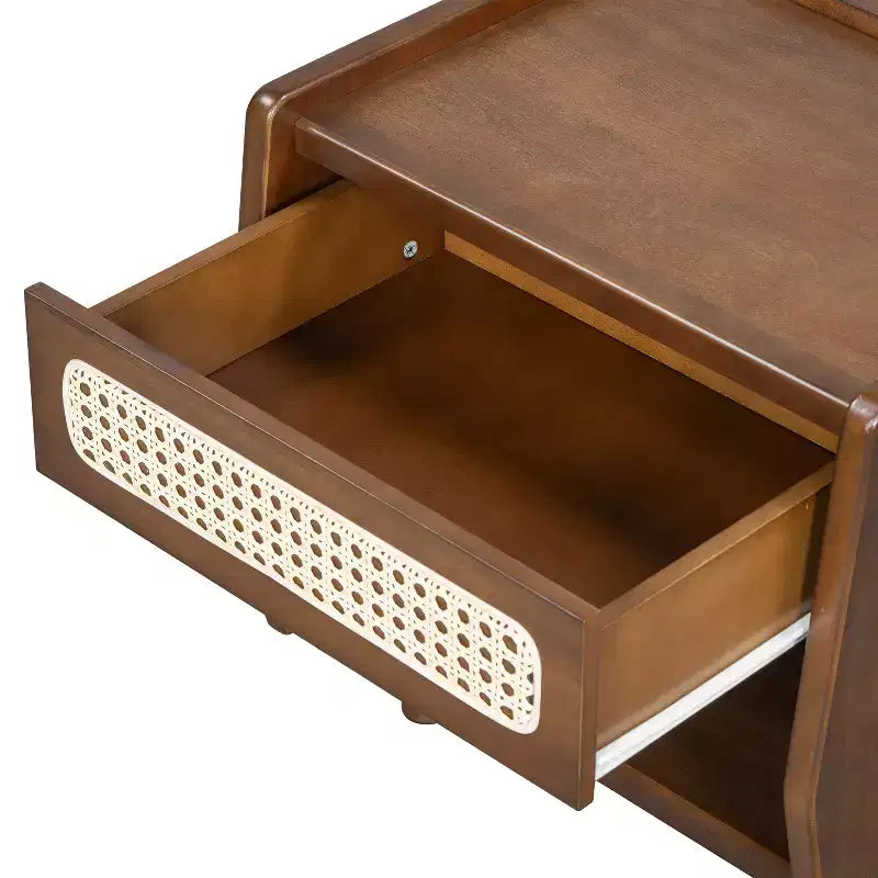 Comodino Moderno in Rattan con 1 Ripiano Aperto e 1 Cassetto