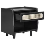 Comodino Moderno in Rattan con 1 Ripiano Aperto e 1 Cassetto
