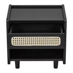 Comodino Moderno in Rattan con 1 Ripiano Aperto e 1 Cassetto