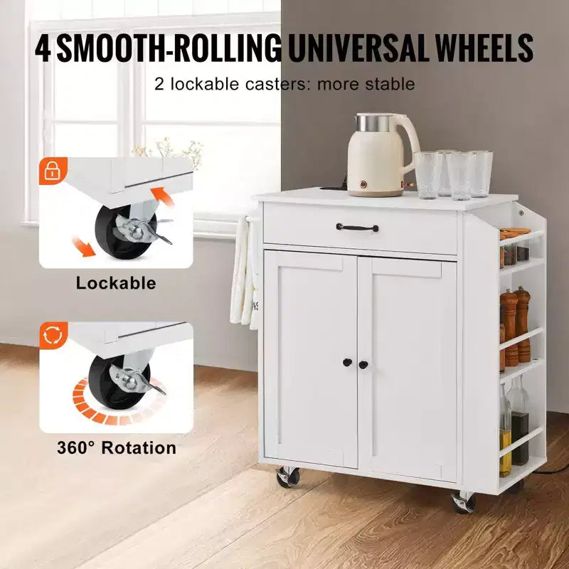 Carrello da Cucina con Ruote e Stazione di Ricarica, Bianco