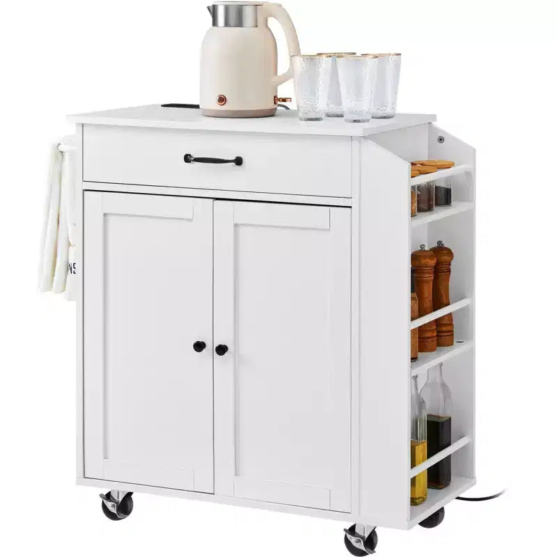Carrello da Cucina con Ruote e Stazione di Ricarica, Bianco