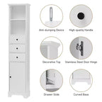 Mobiletto contenitore indipendente, mobiletto a pavimento in MDF con 3 cassetti, 2 ripiani aperti e 1 anta per bagno, cucina, soggiorno