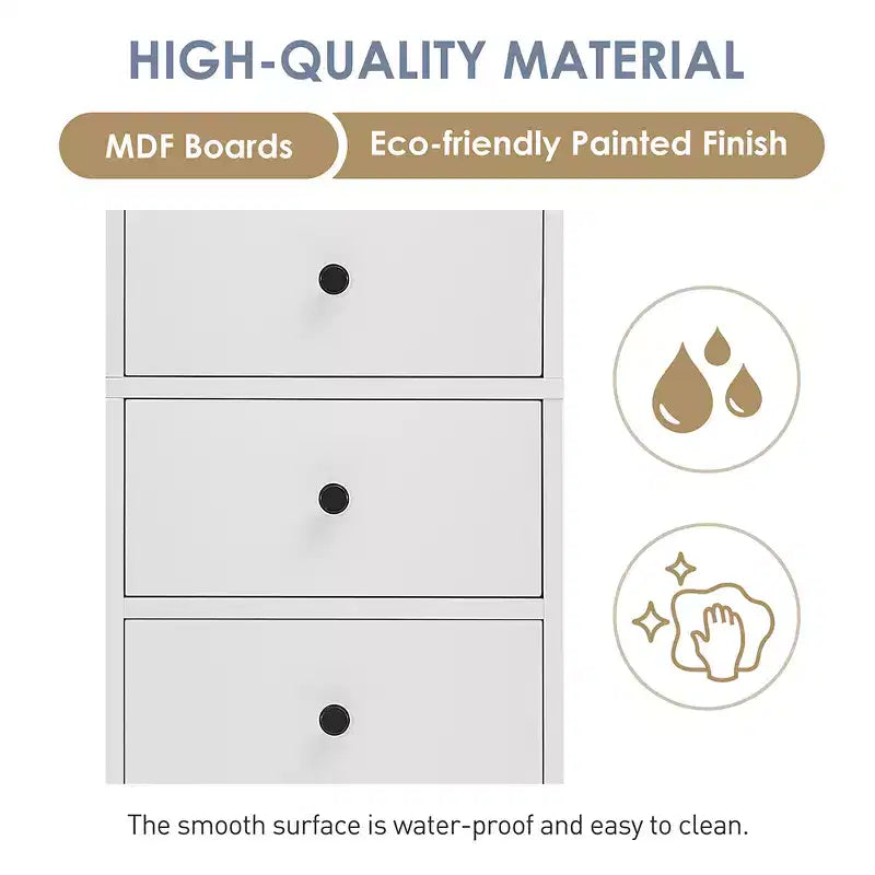 Mobiletto contenitore indipendente, mobiletto a pavimento in MDF con 3 cassetti, 2 ripiani aperti e 1 anta per bagno, cucina, soggiorno
