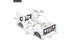 Struttura letto a pavimento Twin Size, struttura letto a piattaforma a forma di auto classica con ruote decorative e portiere laterali, letto per bambini in robusto legno di pino