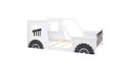 Struttura letto a pavimento Twin Size, struttura letto a piattaforma a forma di auto classica con ruote decorative e portiere laterali, letto per bambini in robusto legno di pino