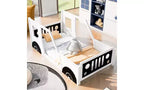 Struttura letto a pavimento Twin Size, struttura letto a piattaforma a forma di auto classica con ruote decorative e portiere laterali, letto per bambini in robusto legno di pino