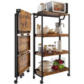 Foldable Rolling Cart with Locking Wheel, 4 Tier Wooden Storage Shelf Cart, Expandable Kitchen Organizer Rack, 100 Lbs Loading Garage Shelving