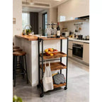 Carrello Pieghevole con Ruote Bloccabili, Scaffale in Legno a 4 Livelli, Carrello Portaoggetti Espandibile da Cucina, Scaffalatura da Garage con Carico da 45 kg