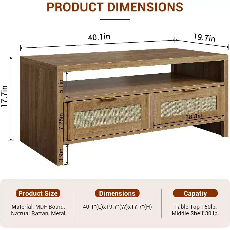 Tavolino da caffè marrone 40 Boho - Tavolini console portaoggetti in rattan per soggiorno/stile rustico