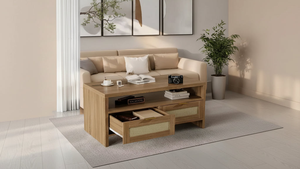Tavolino da caffè marrone 40 Boho - Tavolini console portaoggetti in rattan per soggiorno/stile rustico