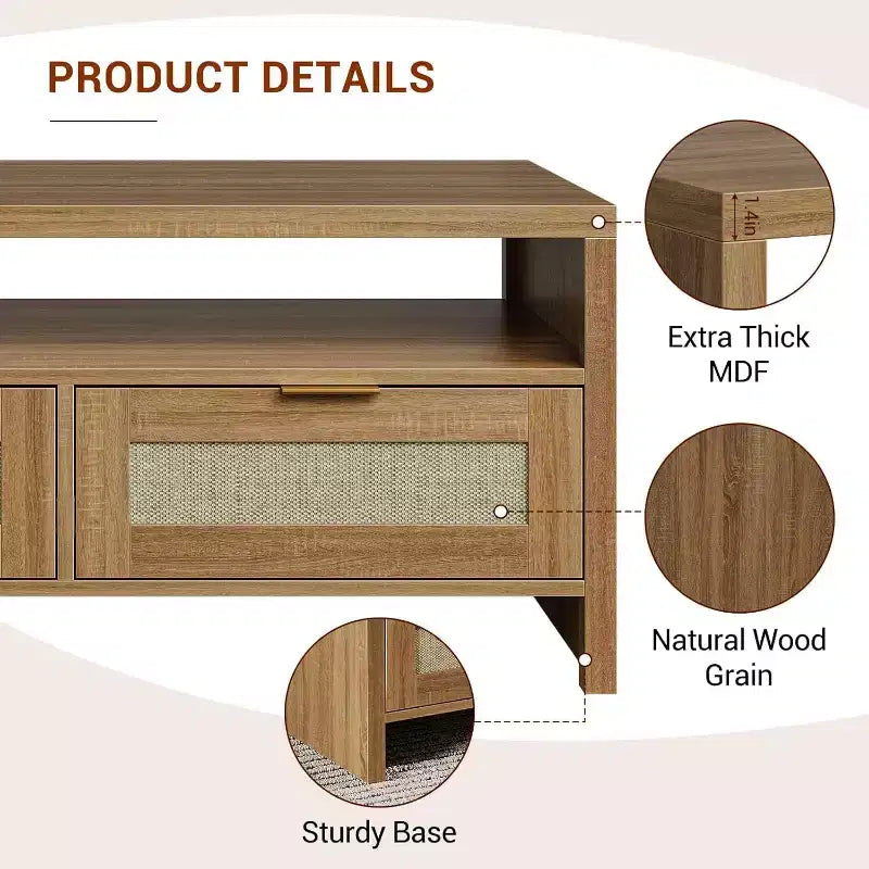 Tavolino da caffè marrone 40 Boho - Tavolini console portaoggetti in rattan per soggiorno/stile rustico