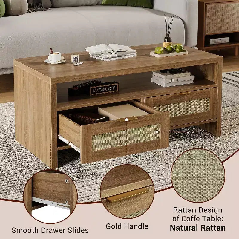 Tavolino da caffè marrone 40 Boho - Tavolini console portaoggetti in rattan per soggiorno/stile rustico
