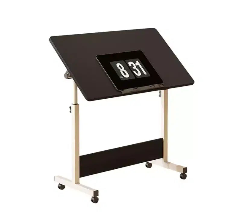 Scrivania piccola regolabile in altezza, MDF+tubo d'acciaio, scrivania per laptop pieghevole e portatile con ruote per piccoli spazi in ufficio domestico, nera