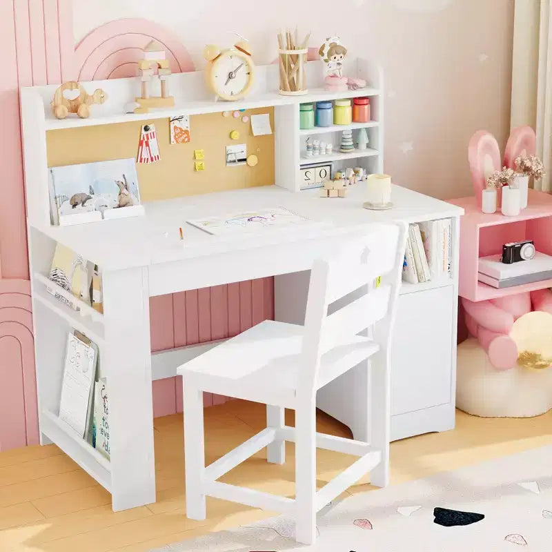 Scrivania e sedia per bambini con contenitore, scrivania per bambini con libreria e inclinabile, per 3-8 anni, tavolo da scrittura per studenti per la cameretta