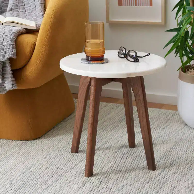 Tavolino rotondo Marini con piano in marmo - ACC8100 - Marmo/Noce