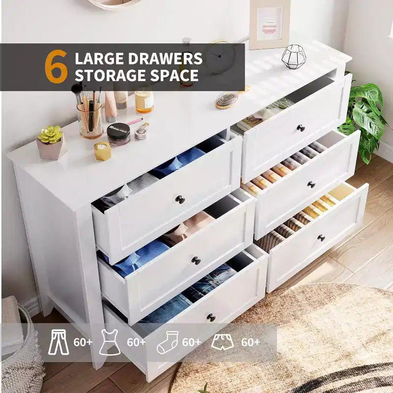 53.9 Cassettiera da Fattoria a 6 Cassetti, Comò Alto in Legno con Cassetti Profondi per Camera da Letto, Soggiorno e Corridoio