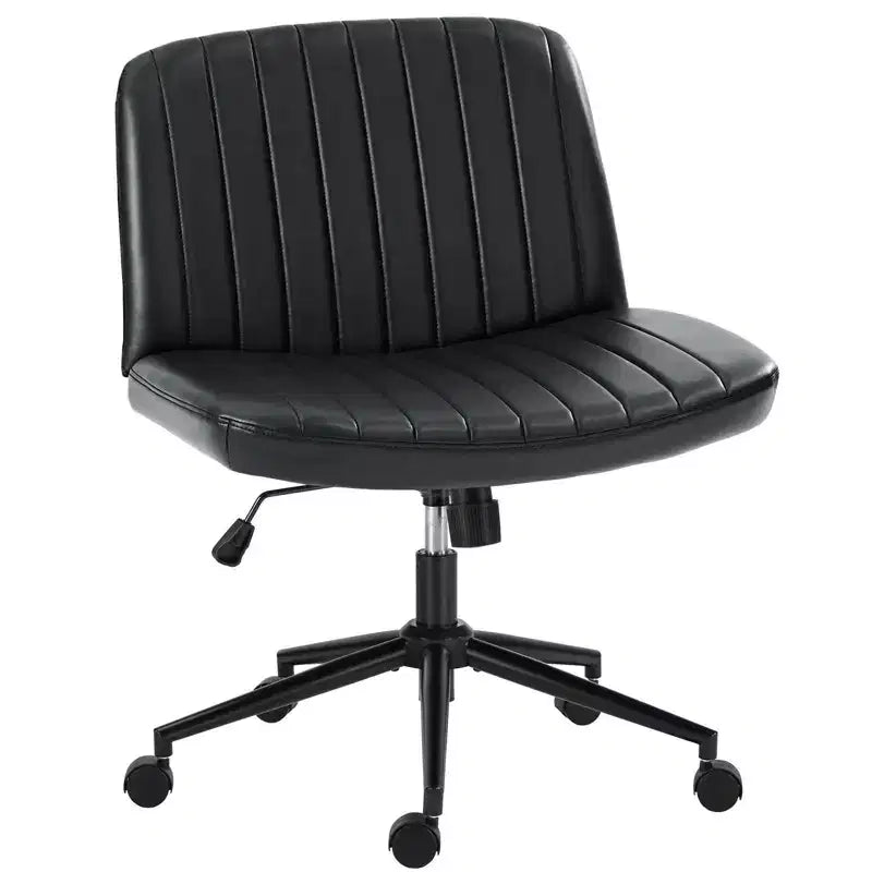 Sedia Girevole da Ufficio Senza Braccioli con Base Fissa a Rotelle Sostituibili, Design a Gambe Incrociate, in Tessuto