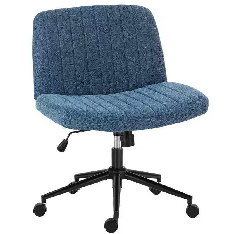 Sedia Girevole da Ufficio Senza Braccioli con Base Fissa a Rotelle Sostituibili, Design a Gambe Incrociate, in Tessuto