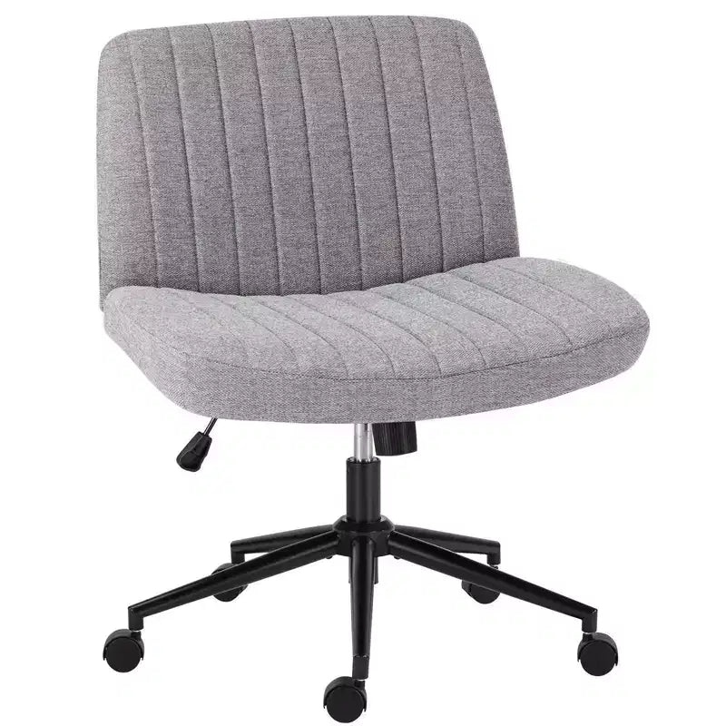 Sedia Girevole da Ufficio Senza Braccioli con Base Fissa a Rotelle Sostituibili, Design a Gambe Incrociate, in Tessuto