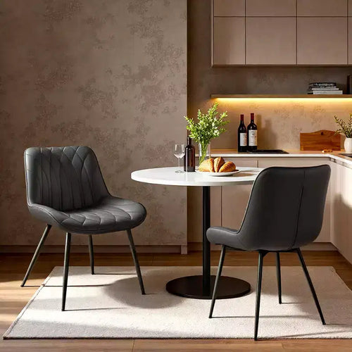 Acekool Set of 2 Modern Black PU Dining Chairs, Upholstered Accent Kitchen Chairs with Metal Legs for Dining Room & Living Room