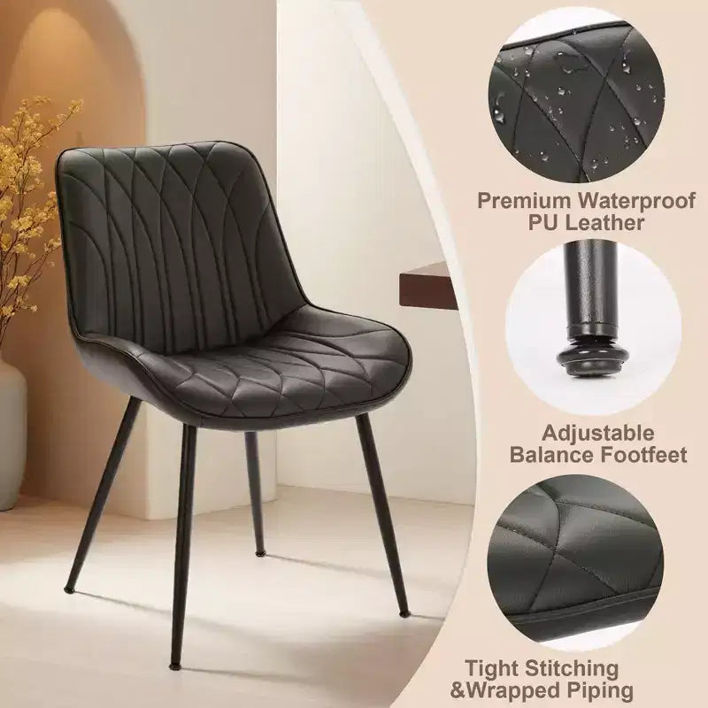 2 sedie moderne da pranzo nere in PU, sedie imbottite per cucina con gambe in metallo per sala da pranzo e soggiorno