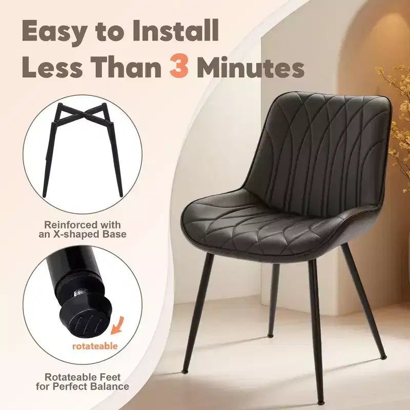 2 sedie moderne da pranzo nere in PU, sedie imbottite per cucina con gambe in metallo per sala da pranzo e soggiorno