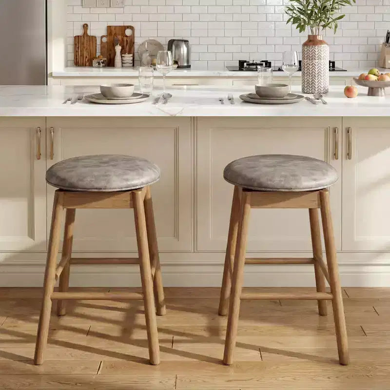 Sgabelli da bar con altezza bancone girevoli da 25" con gambe e poggiapiedi in legno massello