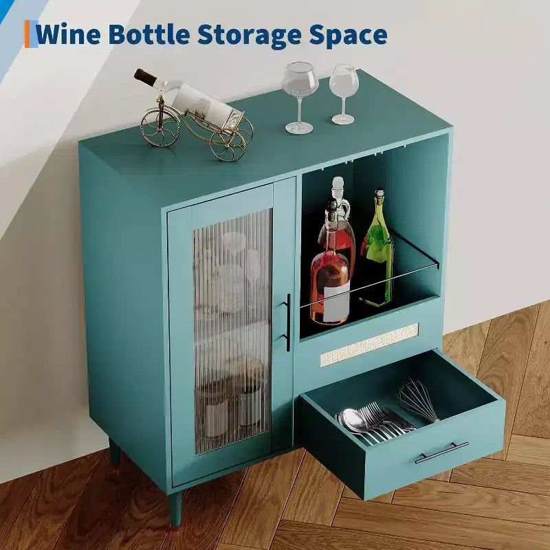 Mobiletto verde con portabicchieri e contenitore, credenza e mobiletto moderno da 30.7 pollici per cucina, sala da pranzo, soggiorno